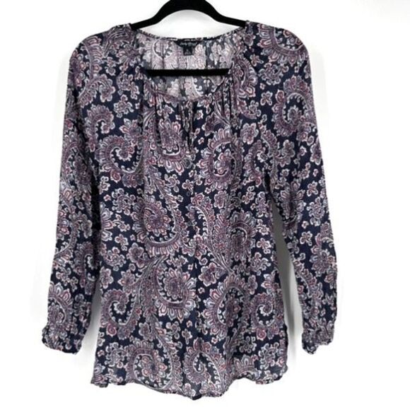 Lucky Brand Women's Paisley Keyhole Long Sleeve Shirt Multicolor Size Small - Picture 2 of 13